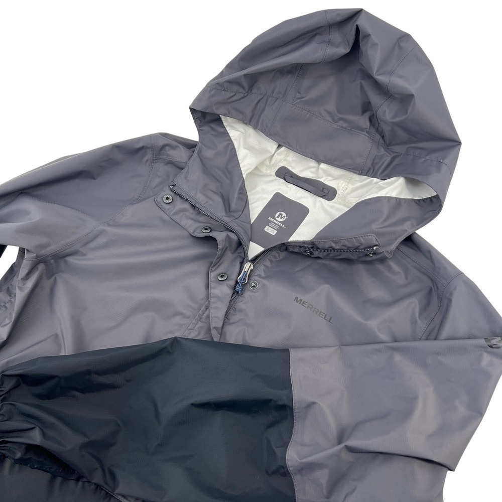 Merrell Mens Half-Zip Hooded Rain Jacket Anorak Grey Black Colorblock Large